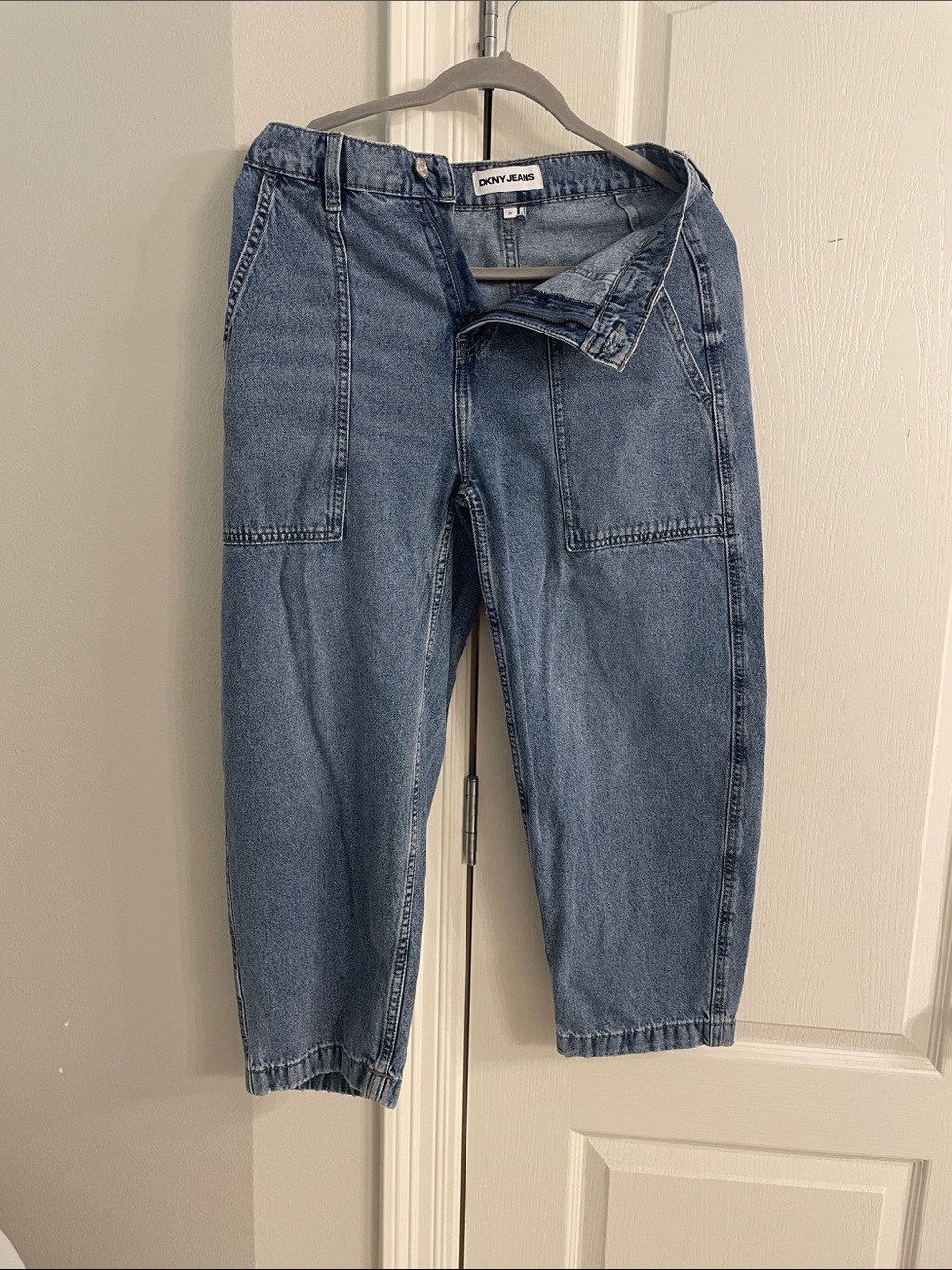 DKNY Jeans Light Blue Cropped Barrel Utility Jeans